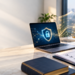 Laptop with a data protection shield icon and a compliance checklist, illustrating DPDP Act 2023 compliance